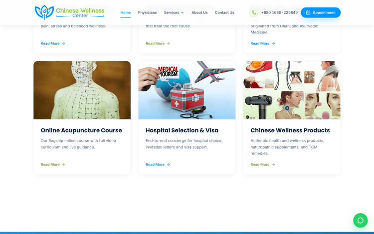 Chinese Wellness Center, Integrative Medicine Website screen fragment
