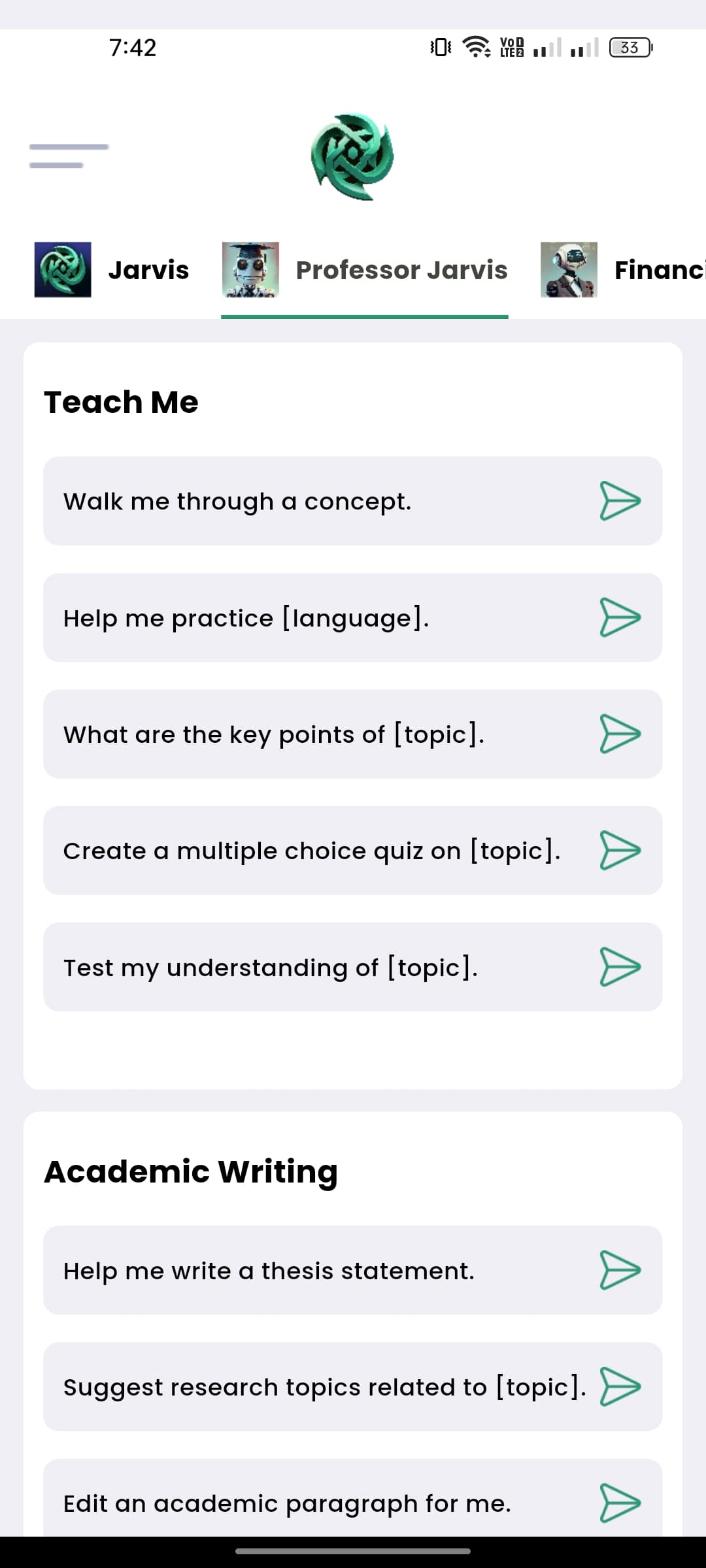 Jarvis, AI Assistant App app screen